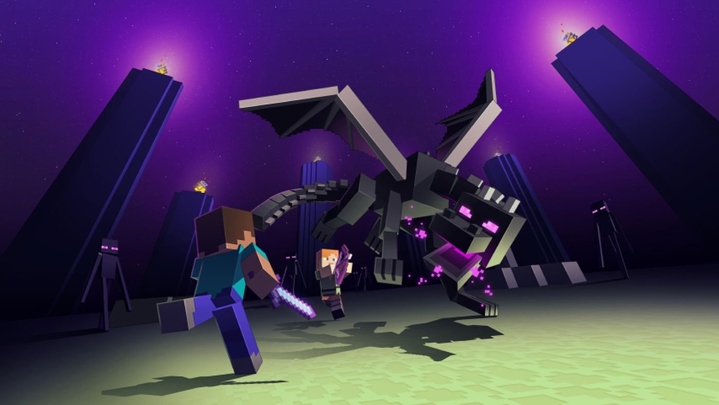 people fighting with the Ender Dragon