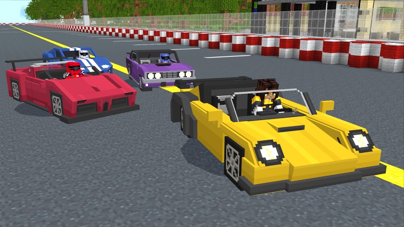 three cars in the Redstone Racer track